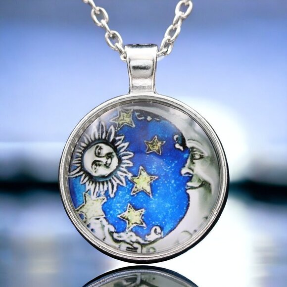 Crescent Moon and Sun Necklace 18” - Picture 1 of 4